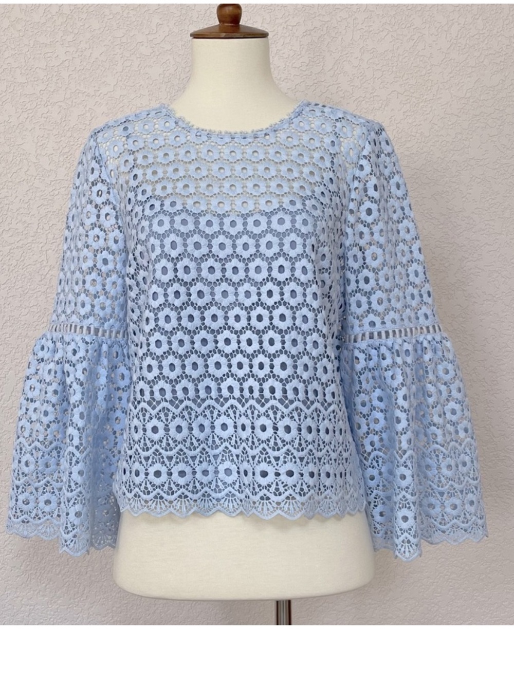 J. Crew Daisy Lace Blouse with Bell- Sleeves, Size 10P